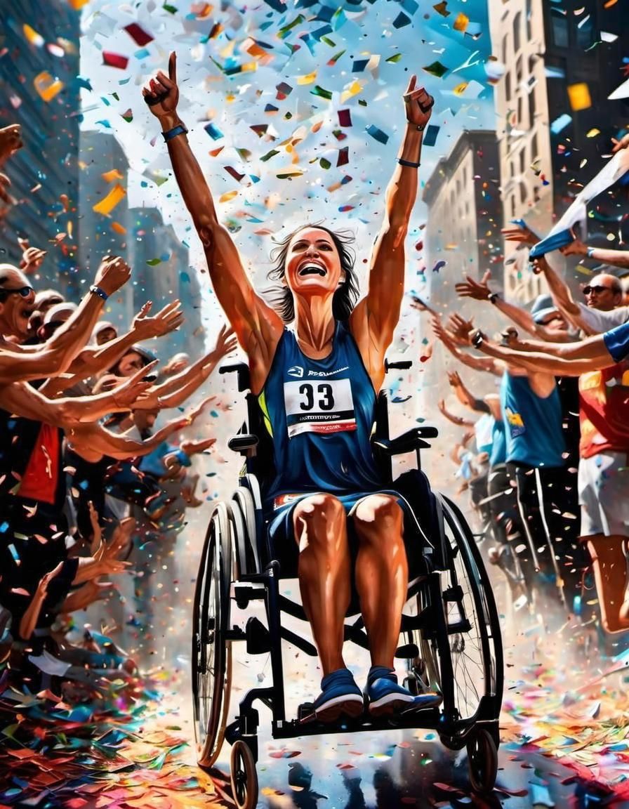 Victorious Woman in Wheelchair Celebrates Marathon Win
