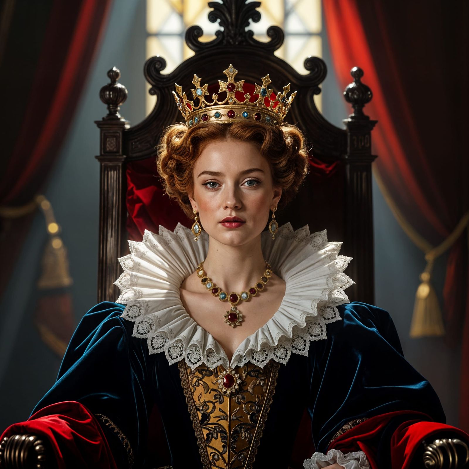 Regal Young Elizabeth I Before Abstract Throne Room