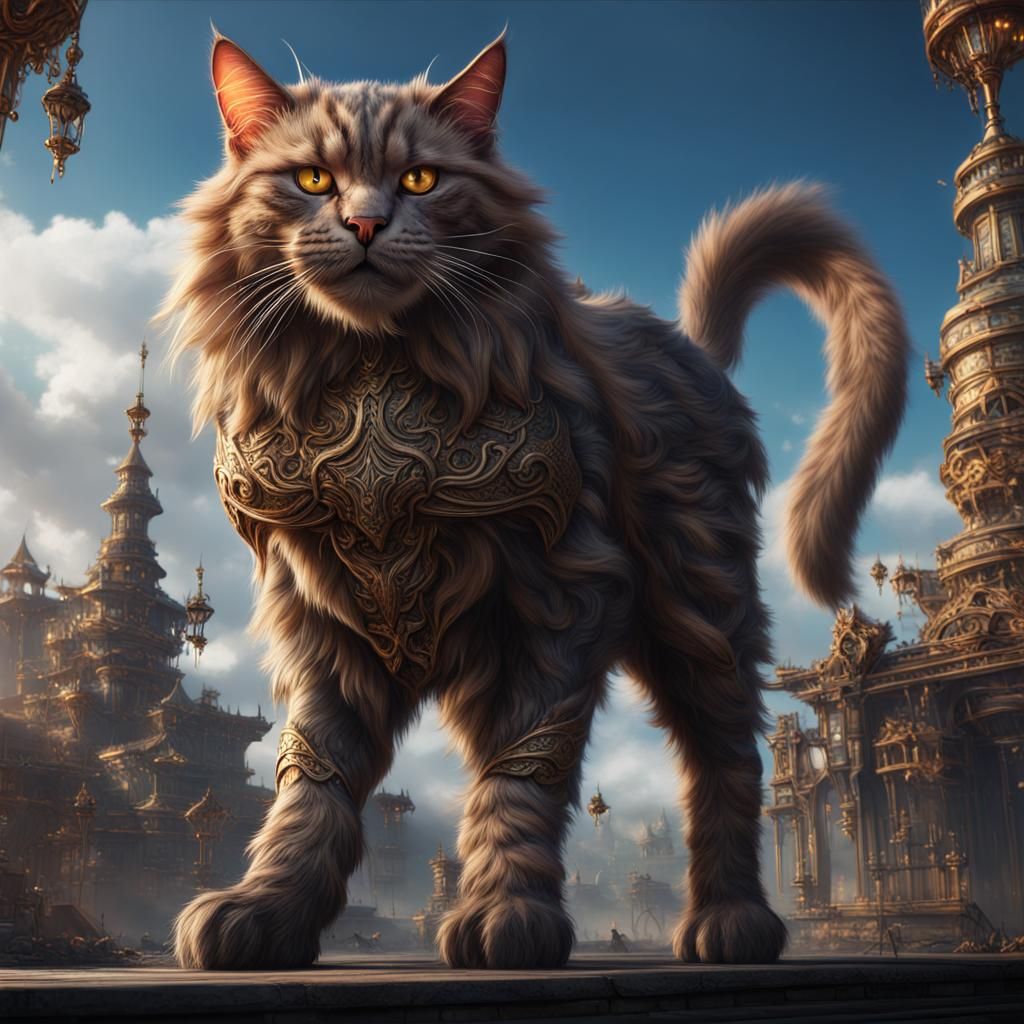 Giant Cat in Detailed Matte Painting Style