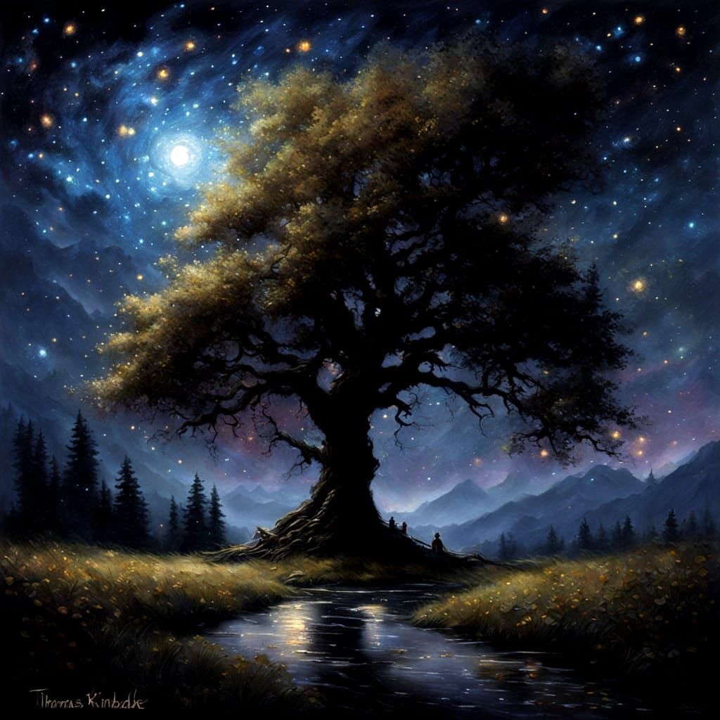 Magnificent Starry Skies with Tree Silhouettes