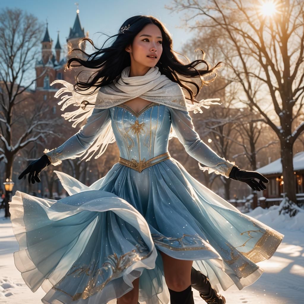 Figure Skater Spins in Golden Hour Light