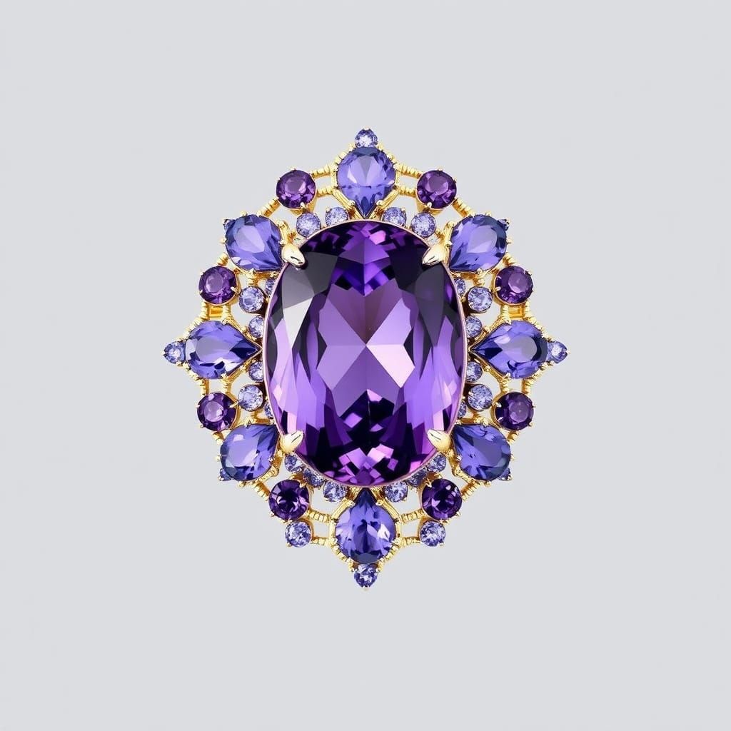 Amethyst and Tanzanite Halo Brooch