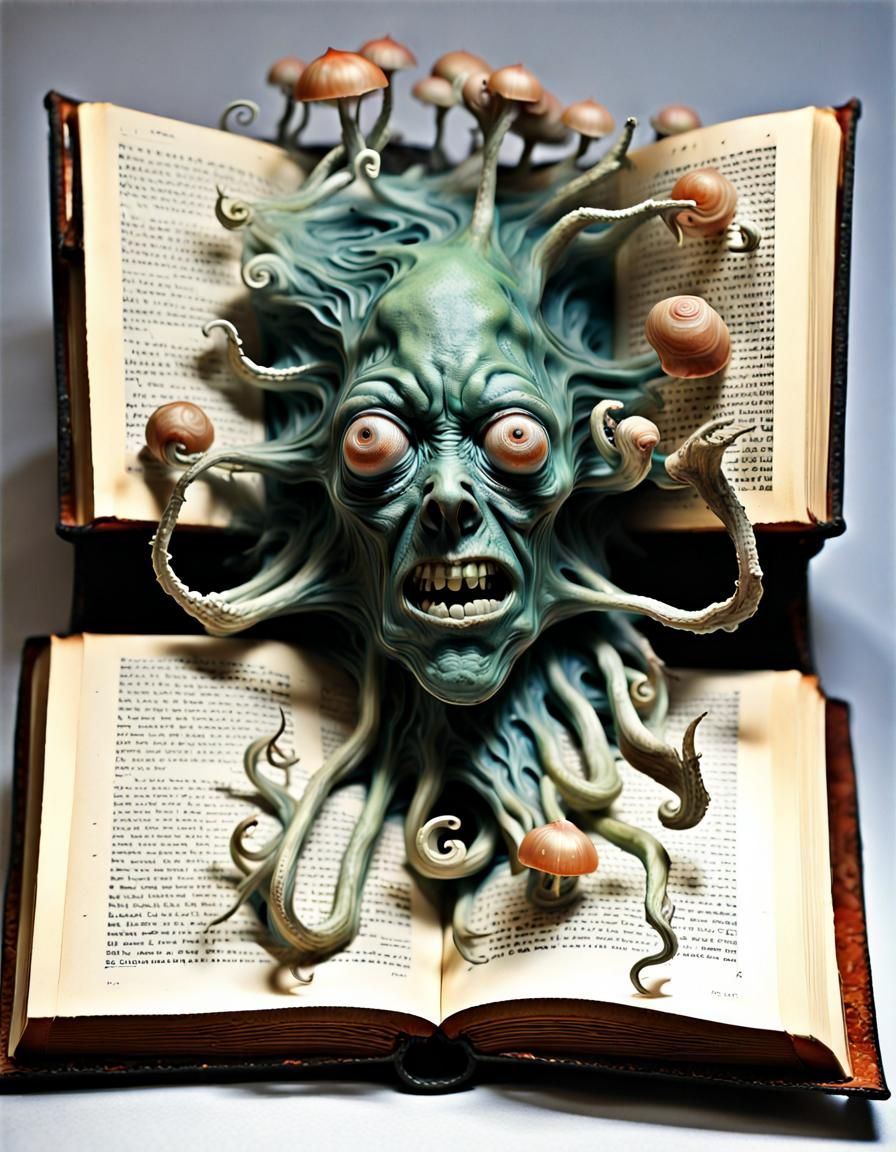 Eldritch Book Face Sculpture: Expressionist Macro Photo