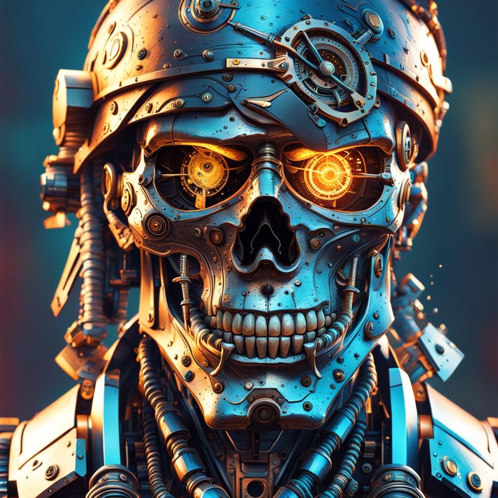 Futuristic Mechanical Pirate Face in Splash Art Style