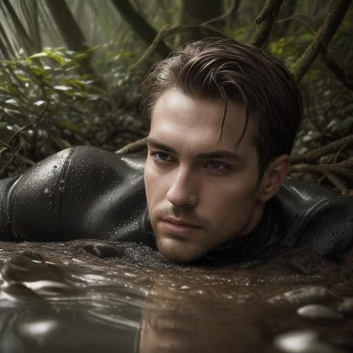 Man in Rubber Suit Sinking in Quicksand