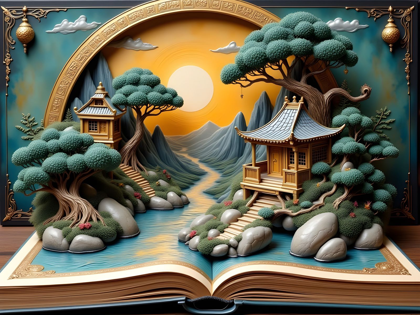 Pop-Up Book of Ancient Chinese Artistry in Ukiyo-e Style