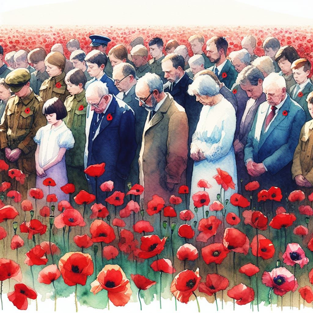 Poignant Remembrance on Poppy Field in Watercolour Style