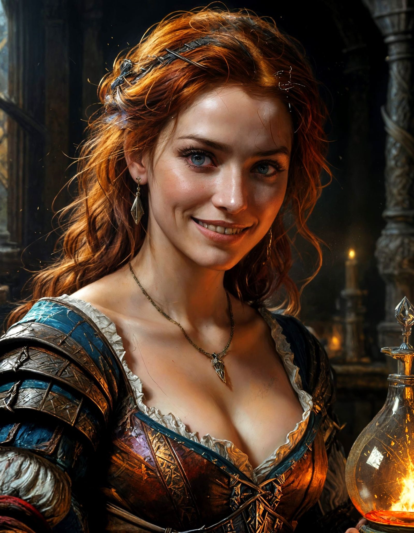 Smiling Sorceress in a Grimdark Impasto Style