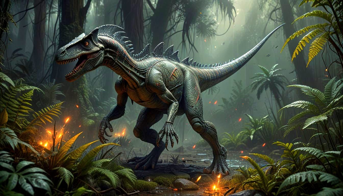 Jurassic Forest Scene in Graphite Pencil Style