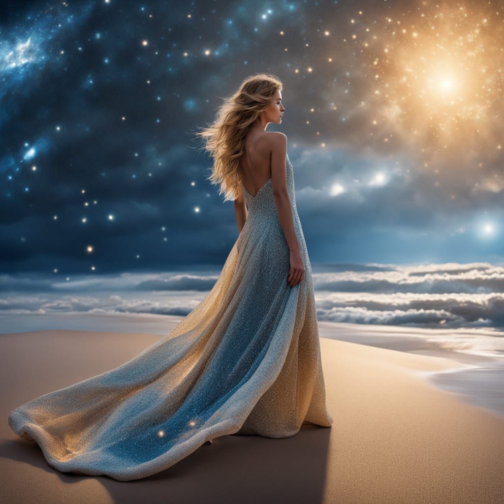 Ethereal Dress of Sand, Sea, and Stars