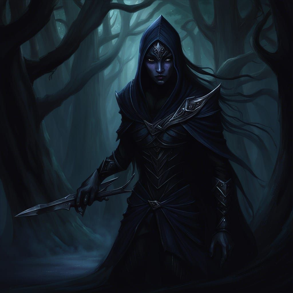 Shadow Elf Nightblade in Dark Fantasy Style