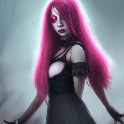 Pink Haired Girl with Scar, Fantasy Concept Art