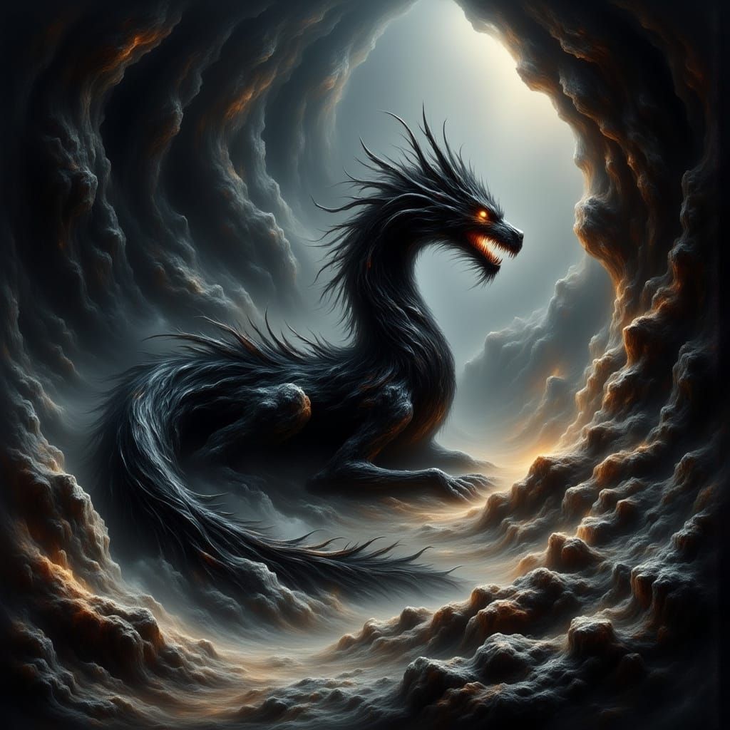 Dark Fantasy Dragon in Mysterious Cave