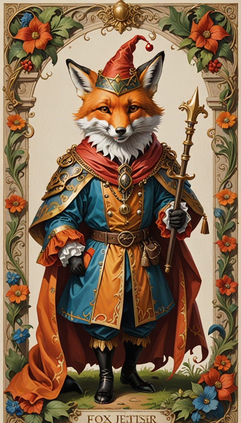 Whimsical Fox Jester in a Playful Attire