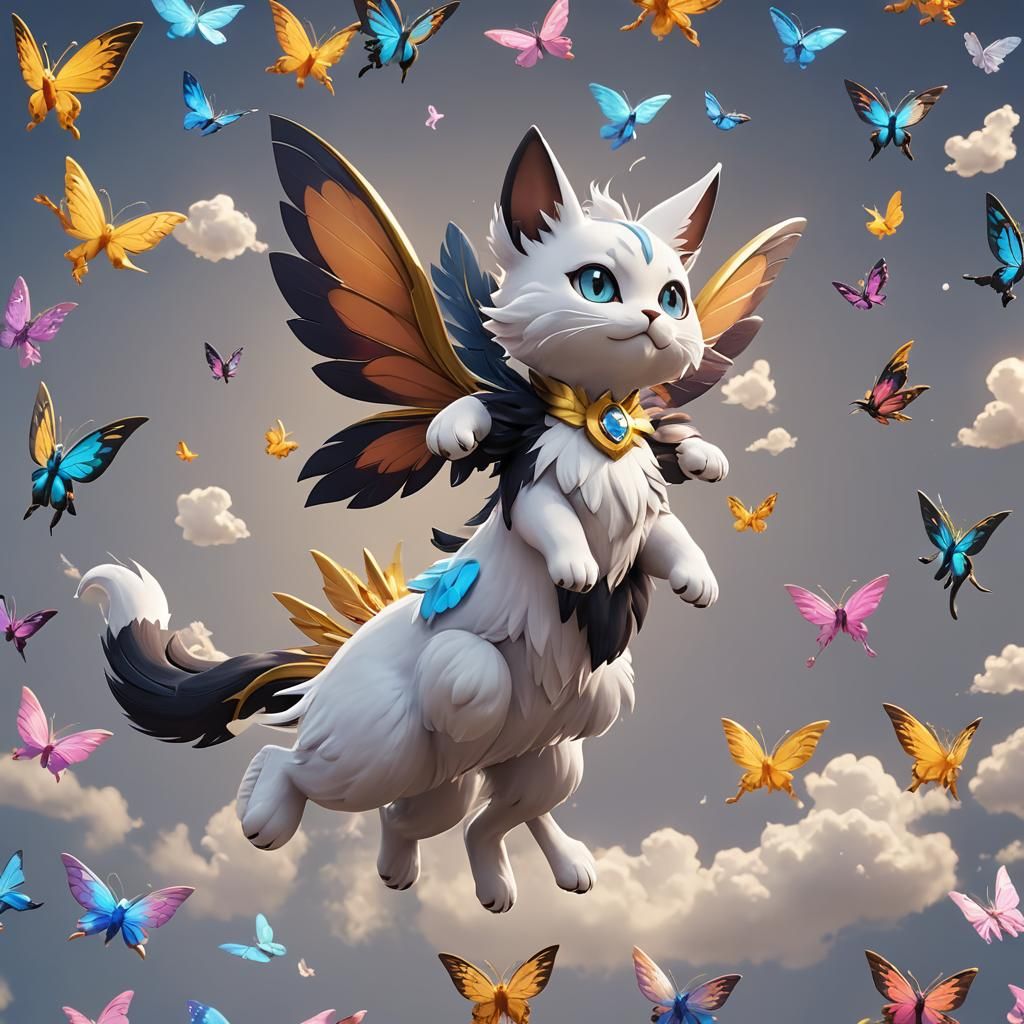Flying Fairy Cat Pokemon Cloud Fusion