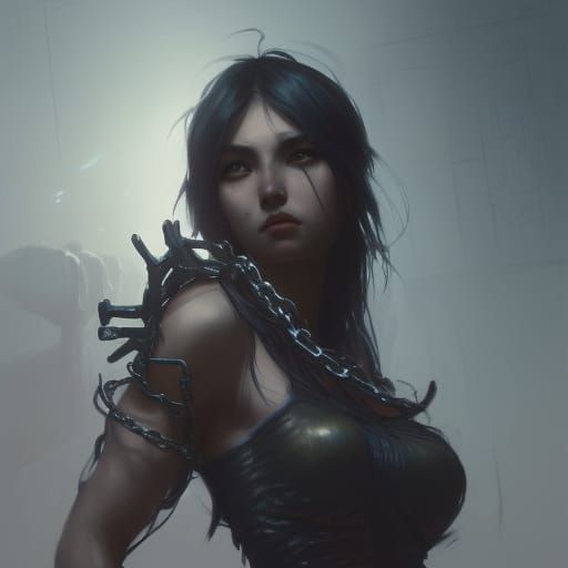 Chained Female Portrait in Dark Fantasy Style
