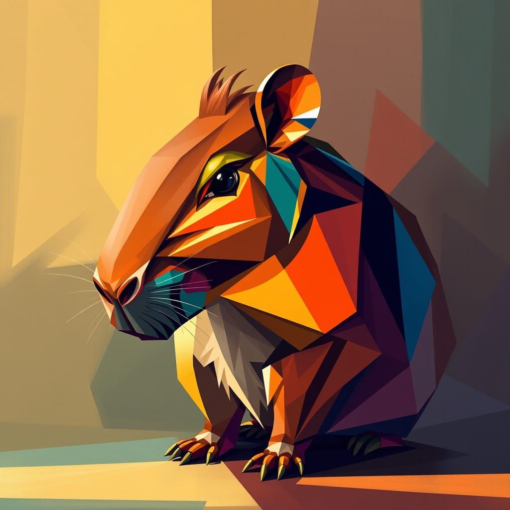 Surreal Capybara in Neo-Cubist Art Deco Style