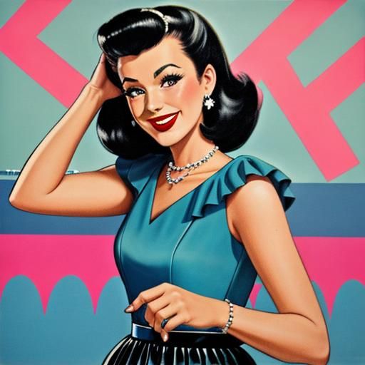 Girl with Retro Party Dress Smiling