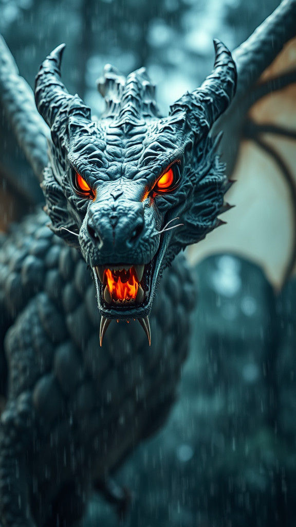 Roaring Dragon in Thunderstorm, Animal Photography