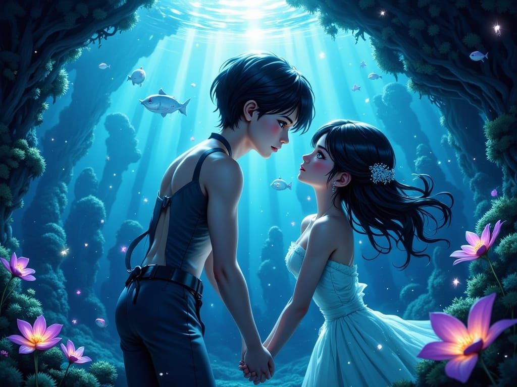 Enchanted Underwater World with Anime Figures