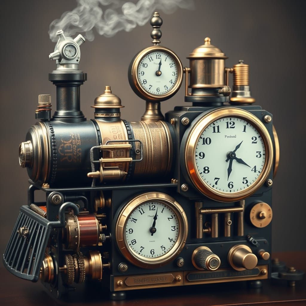 Steampunk Time Machine with Train and Clock Parts