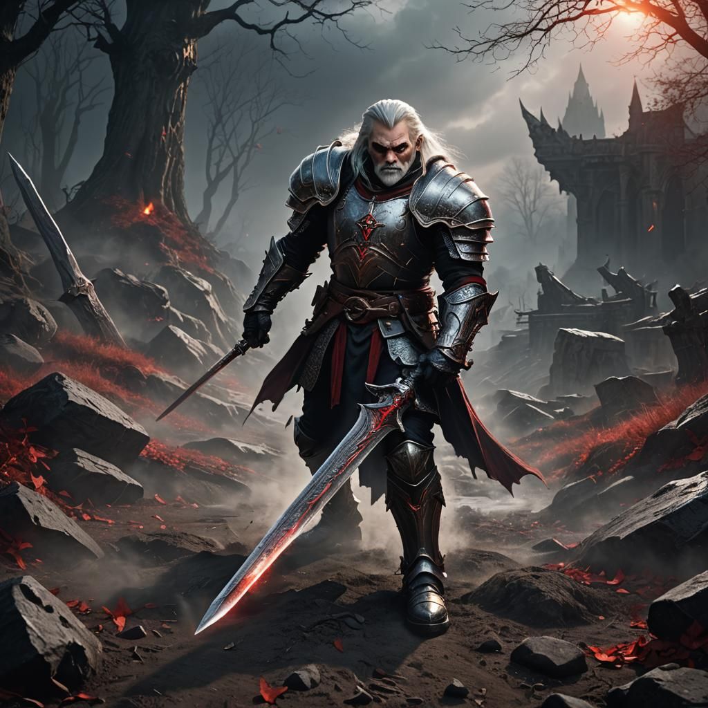 Vampire Dwarf Paladin with Great Sword, Digital Matte Painti...