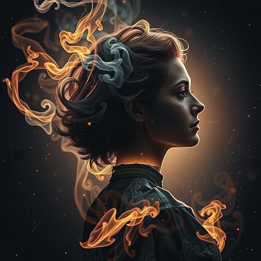 Silhouetted Woman Enveloped in Smoky Vortex