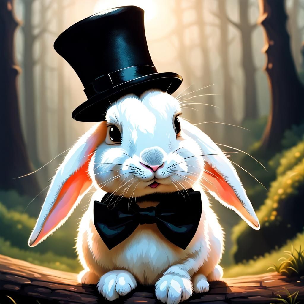 Adorable White Bunny in Black Top Hat