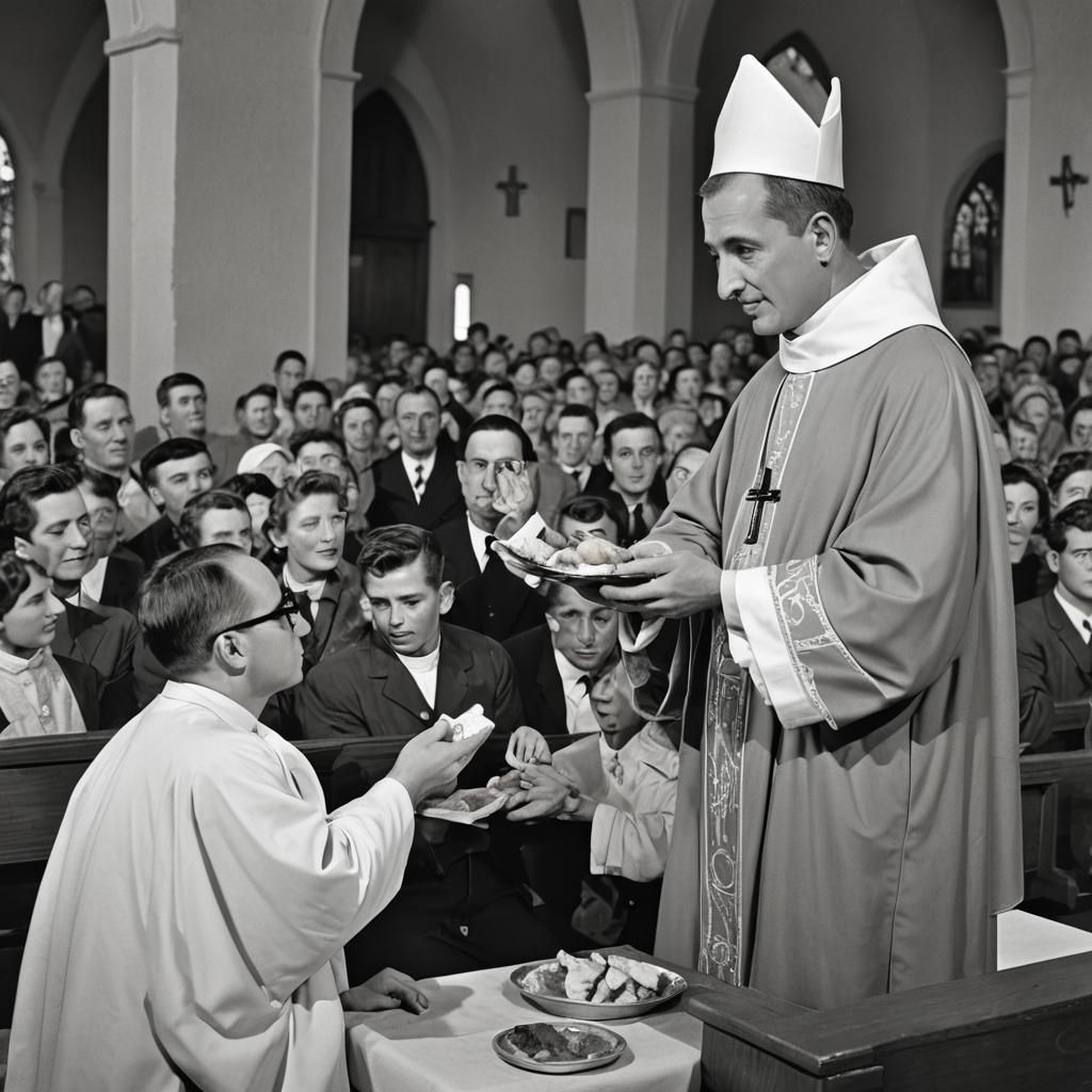 Gopher Priest Distributes Eucharist: 1950s Photo