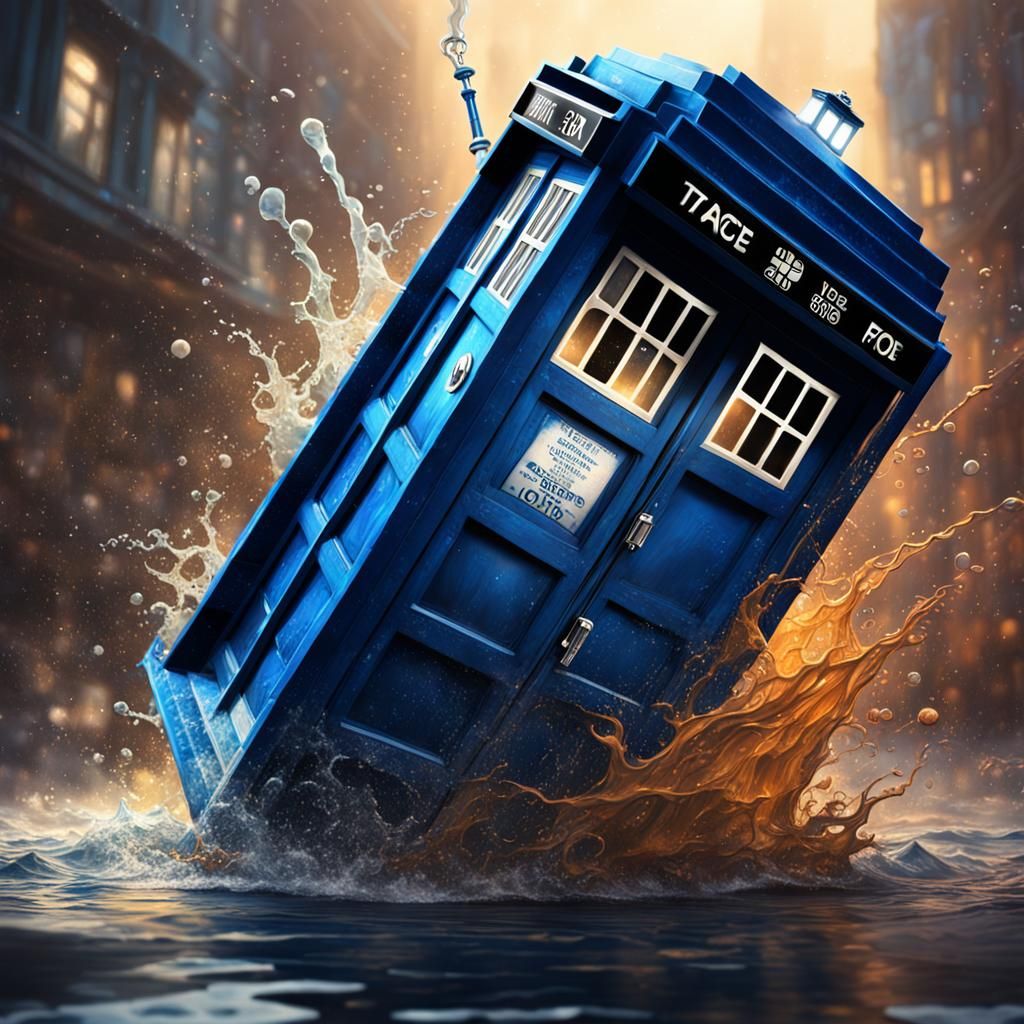 Hyperrealistic Tardis in Splash Art Style