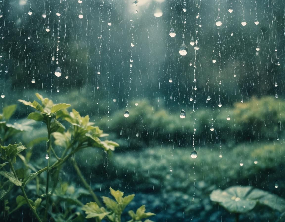 Ethereal Cyanotype Landscape of Rainy Day Reflections