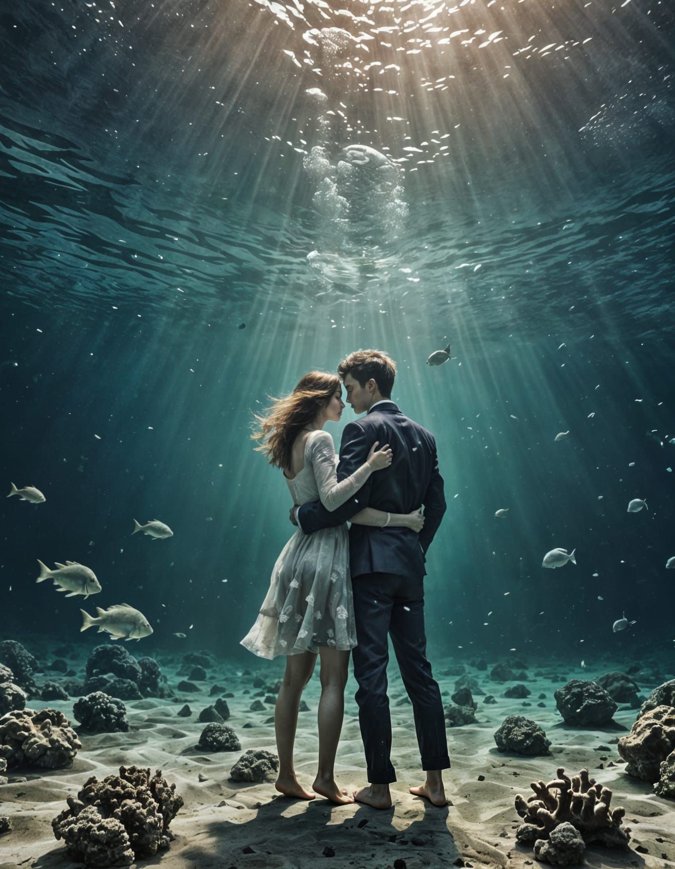 Underwater Apocalypse: A Couple's Last Embrace