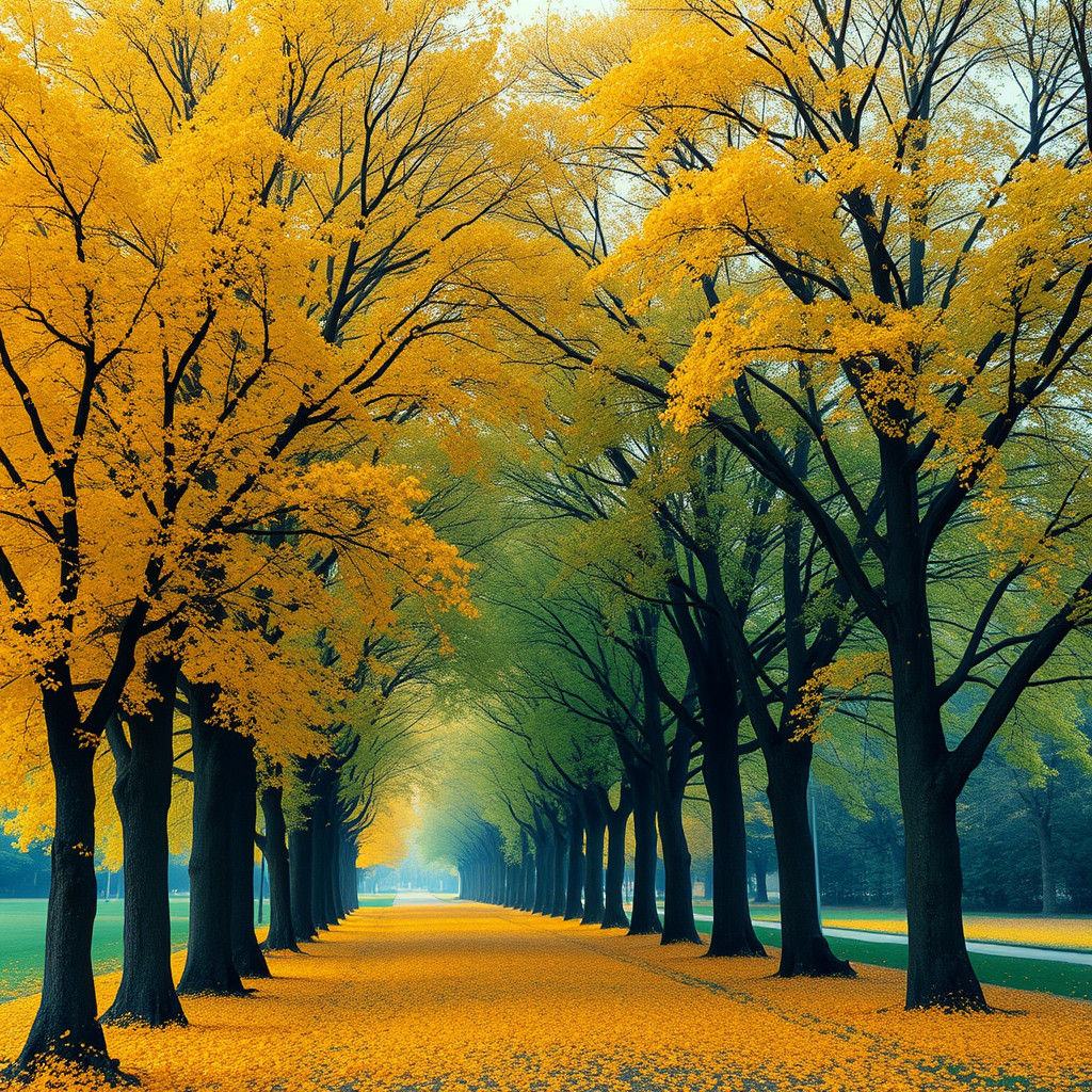 Ginkgo Avenue in Autumn: An Abstract Masterpiece
