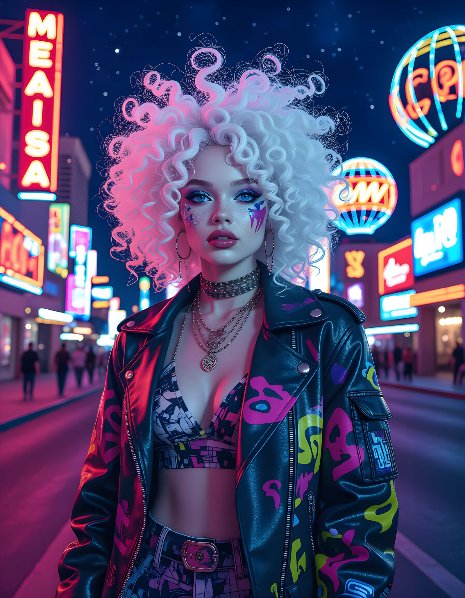 Spray Paint Space Art of Albino Woman in Las Vegas