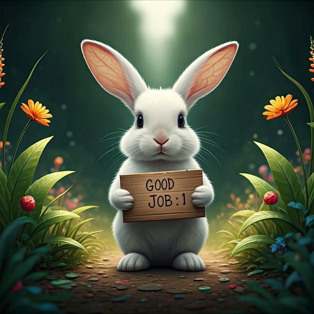 Whimsical Rabbit in Enchanted Forest Scene