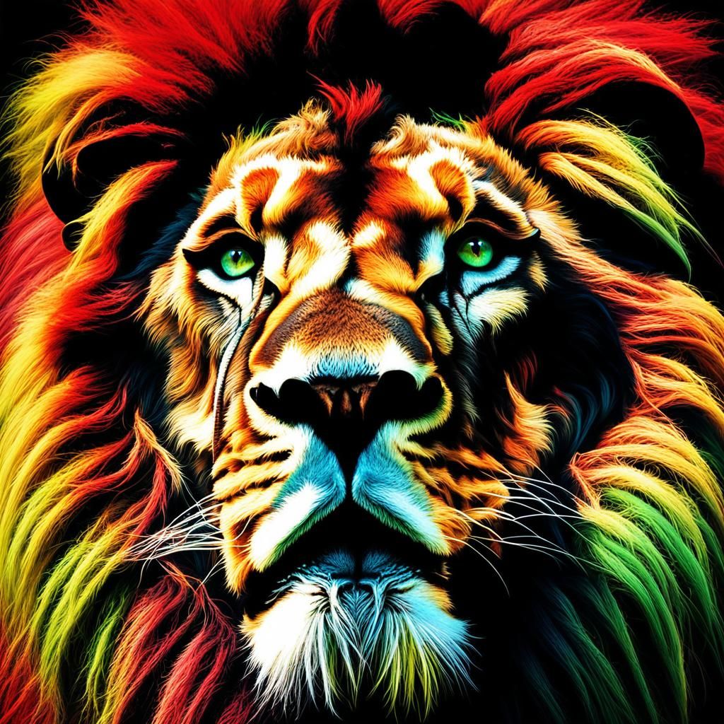 Rastafarian Lion Head with Colorful Dreadlocks