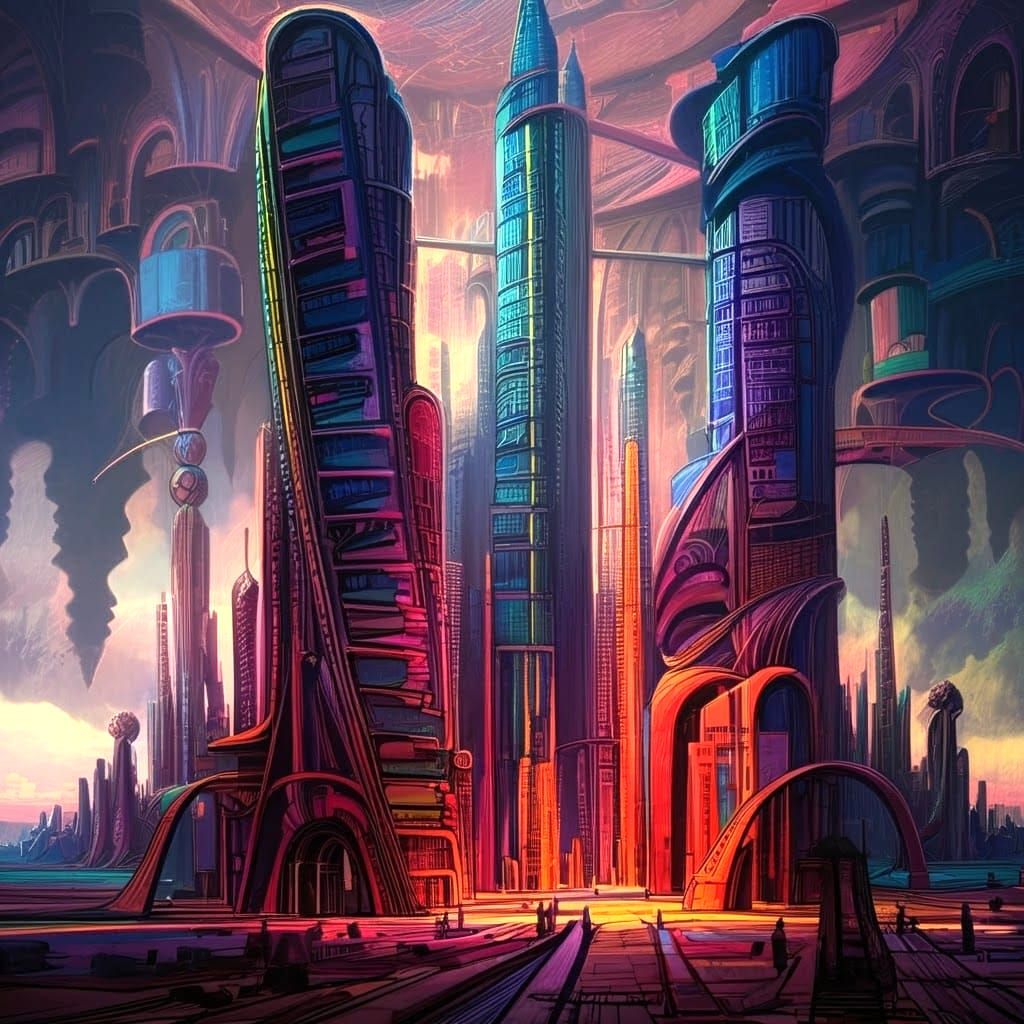 Colorful Skyscrapers in the Style of Feininger