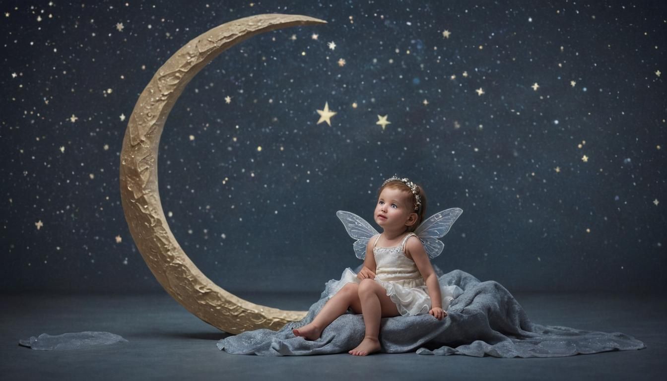 Baby Fairy on the Moonlit Sky