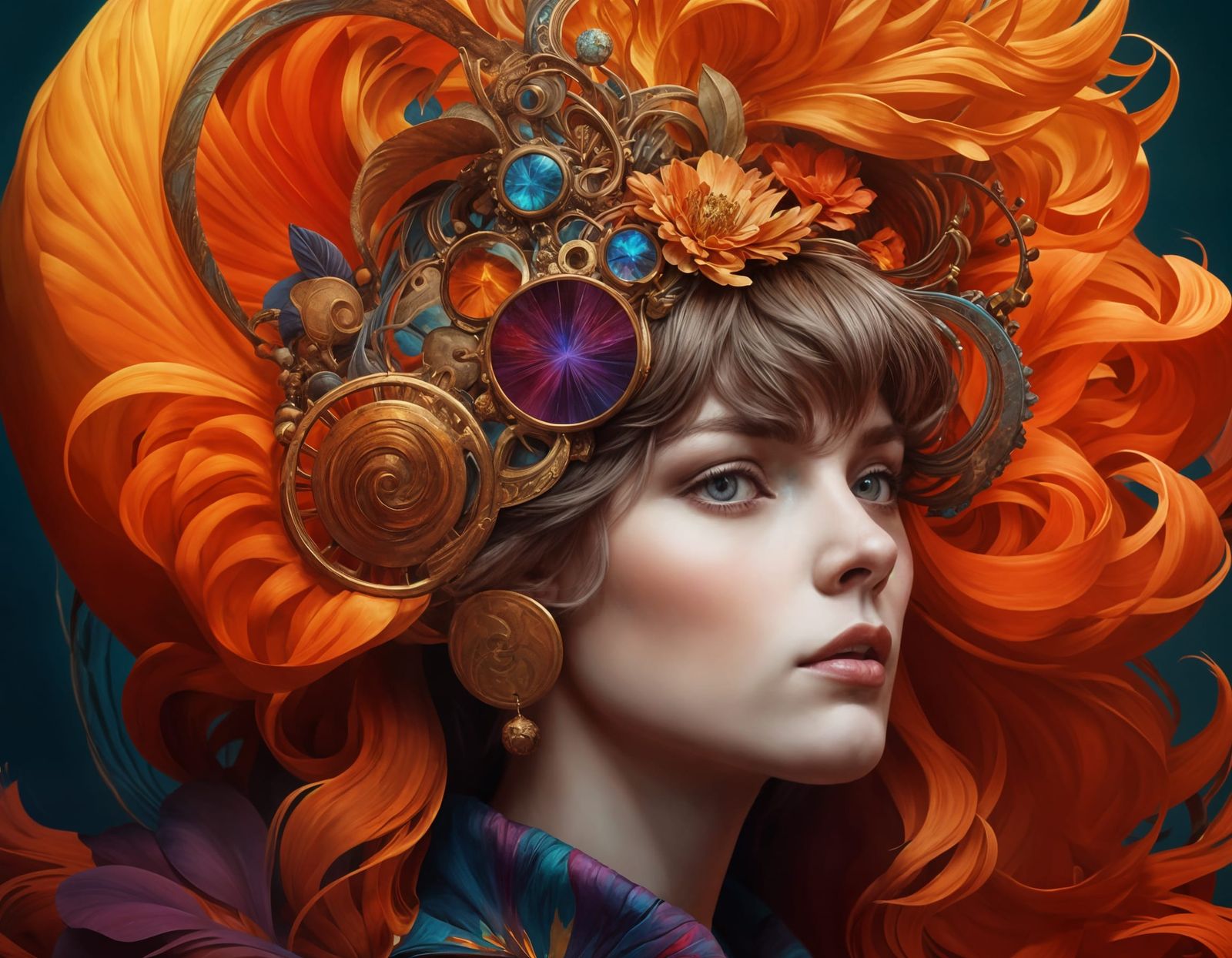 Psychedelic Lion Queen Art Nouveau Portrait