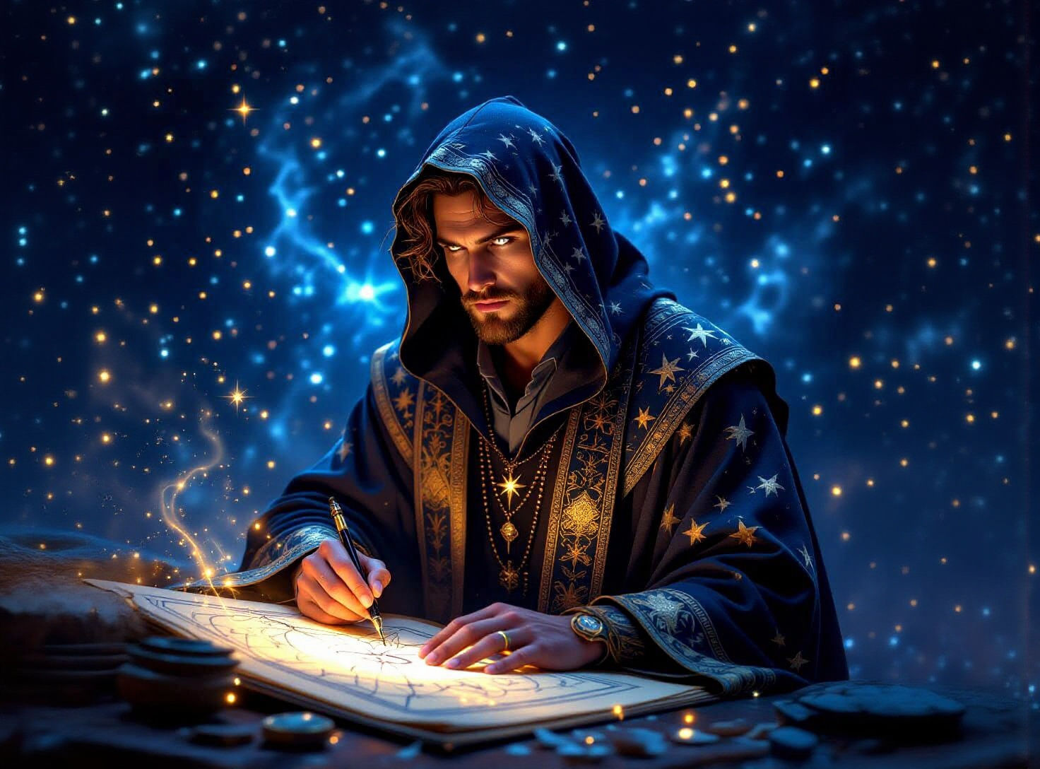 Celestial Cartographer Mapping Constellations with Starlight...