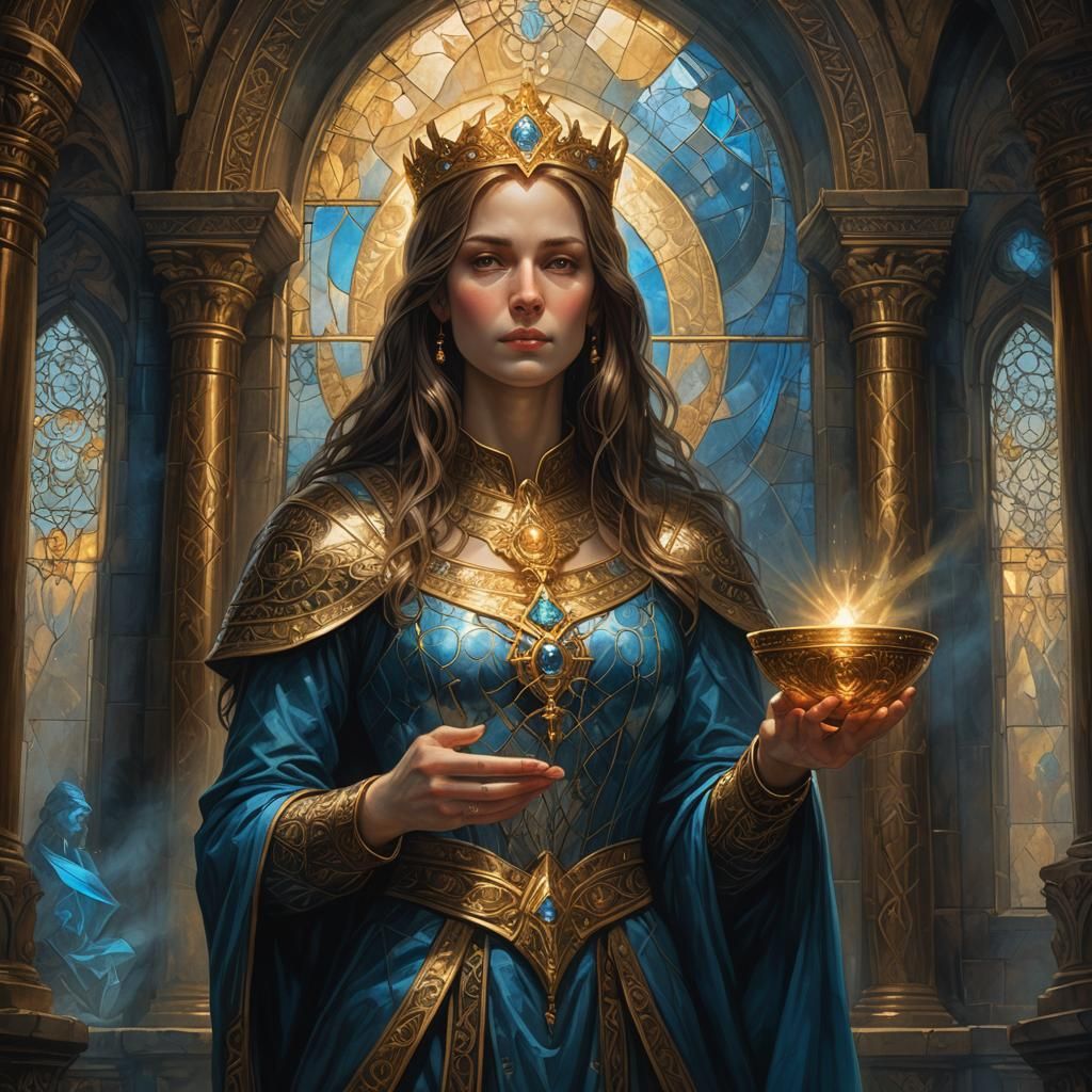 Mysterious Woman with Grail in Renaissance Temple