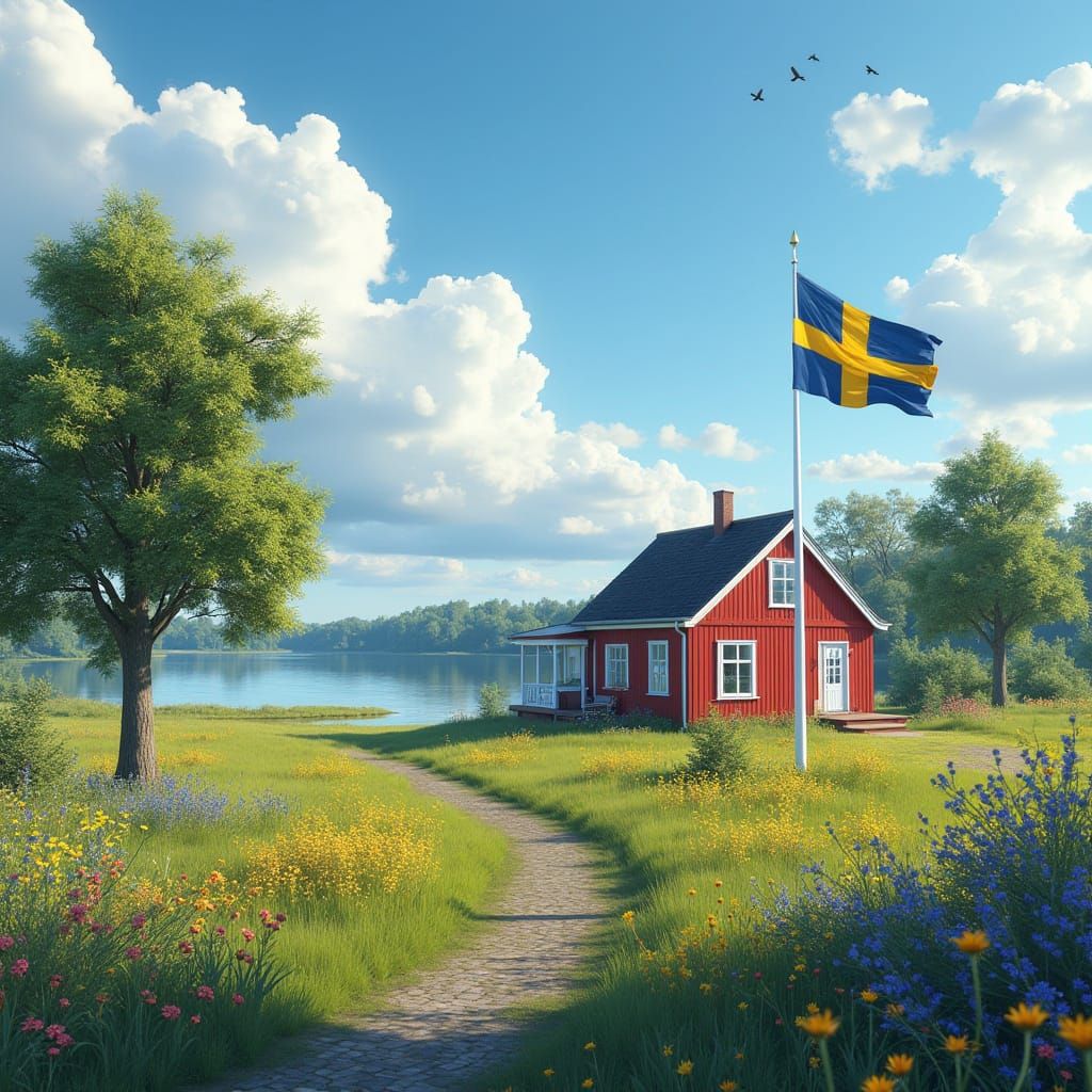 Swedish Summer House in Lush Meadow Landscape
