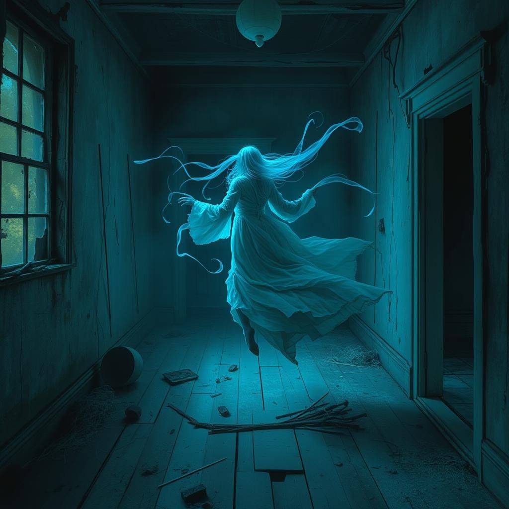 Ethereal Being in Haunted House with Bioluminescence