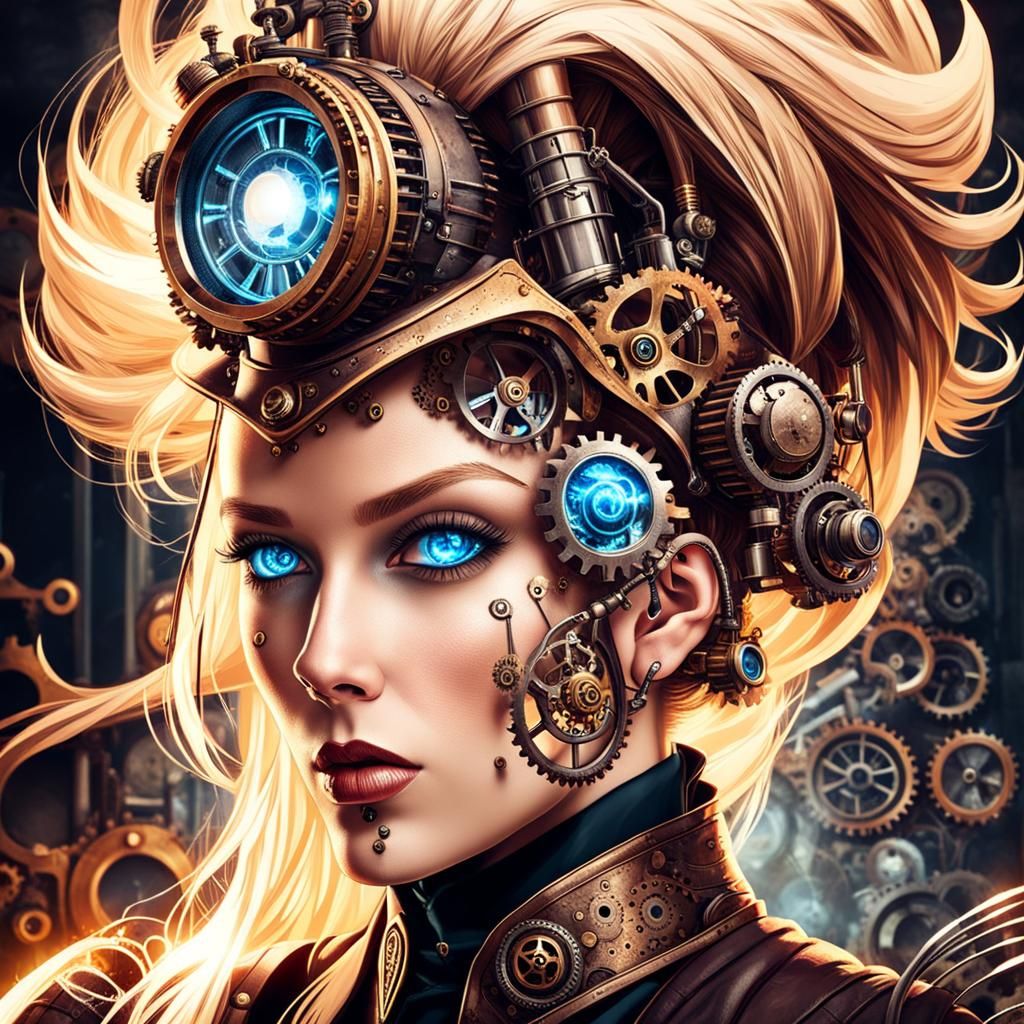 Steampunk Noble Girl with Piercing Blue Eyes
