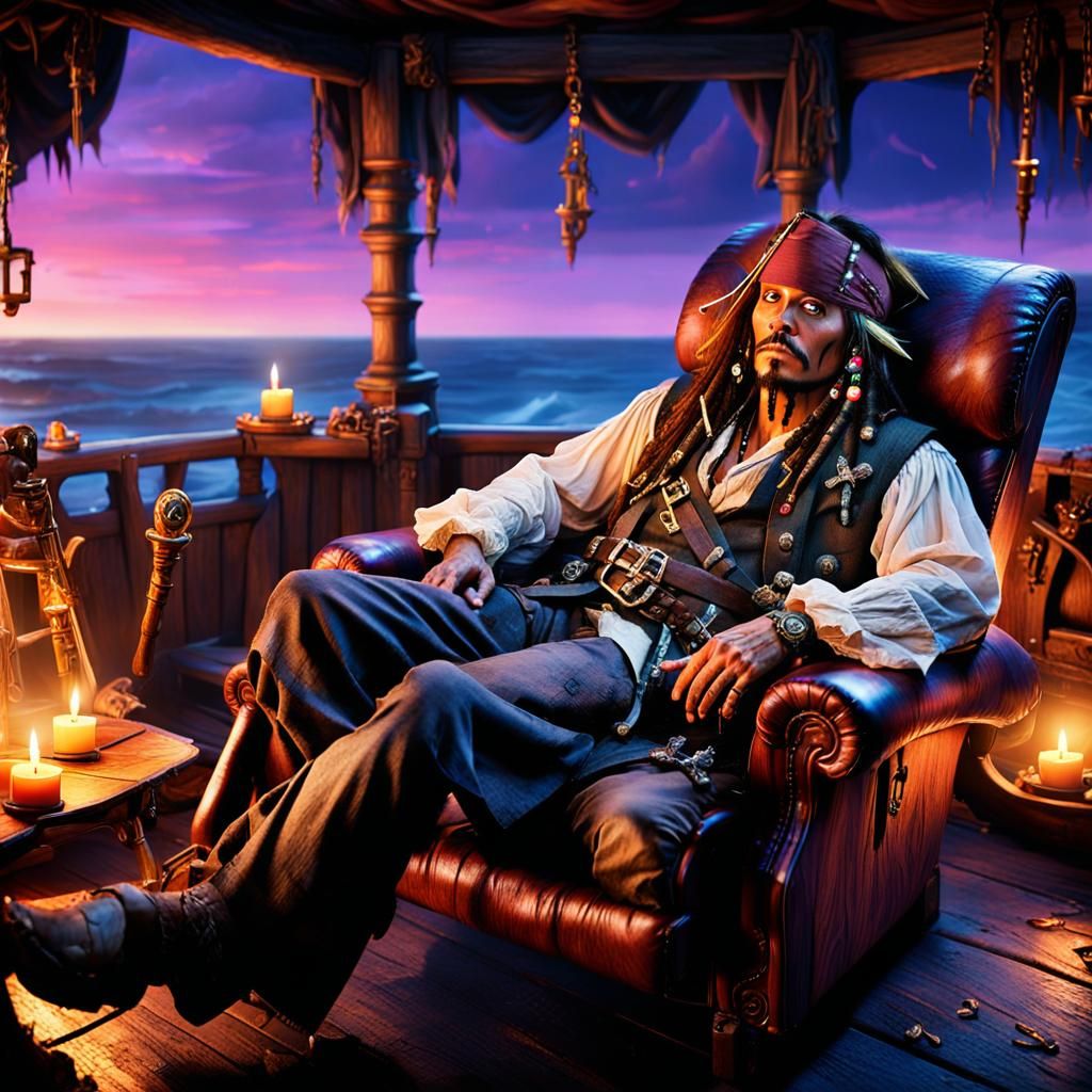 Captain Jack Sparrow asleep in a recliner