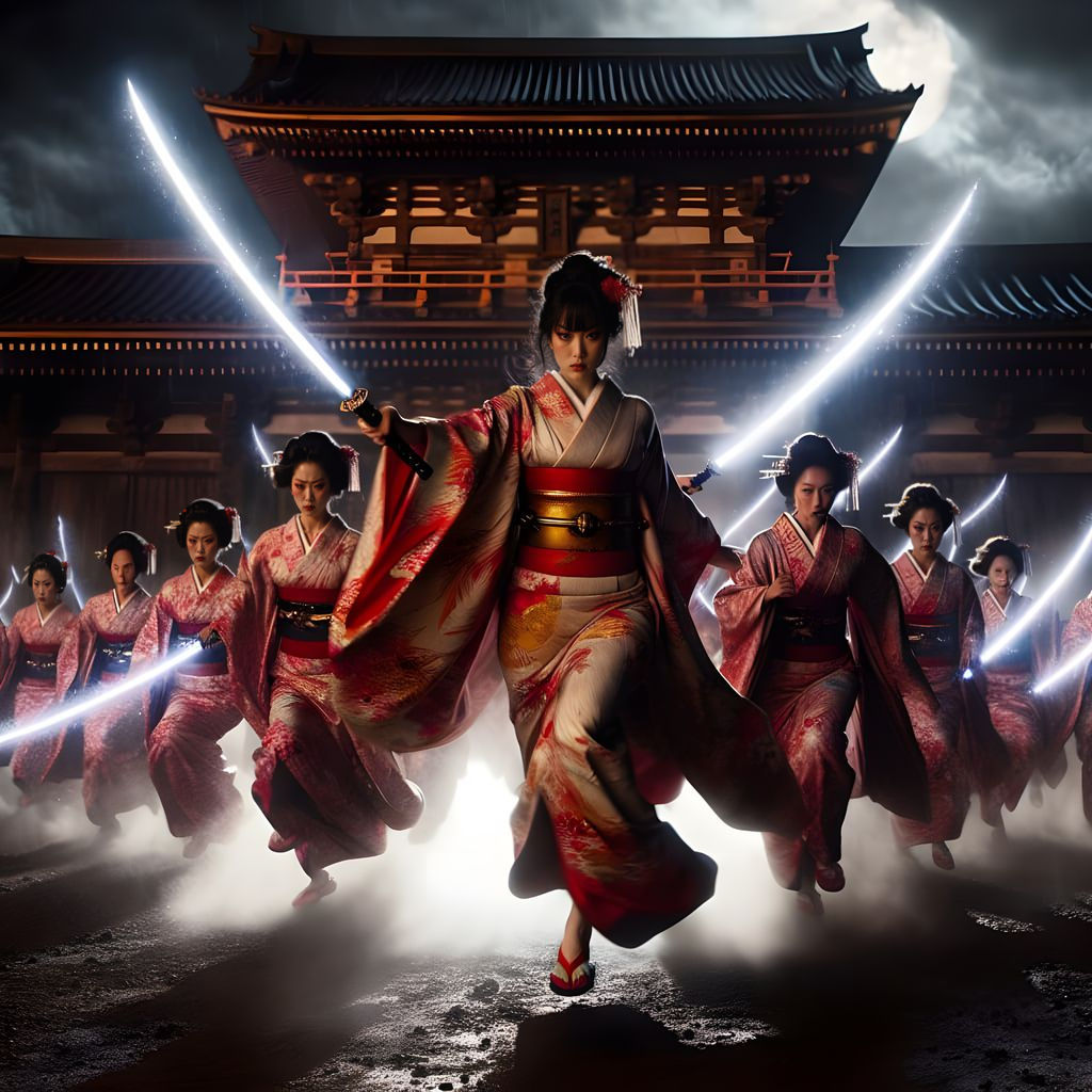Furious Geishas with lightsabers defending their cultural heritage against the dark side of NC