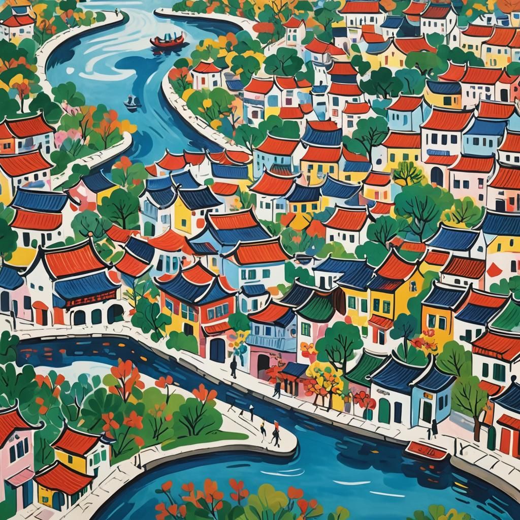Abstract Chinese Town in Matisse Style