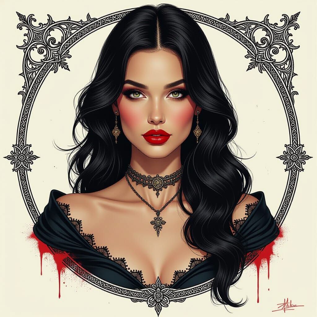 Dystopian Medieval Pinup Portrait with Red Accents