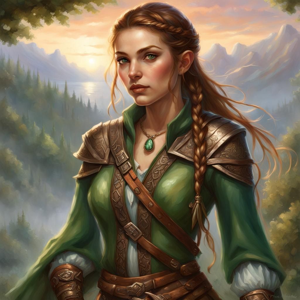 Female Elf Ranger in Ethereal Fantasy Style