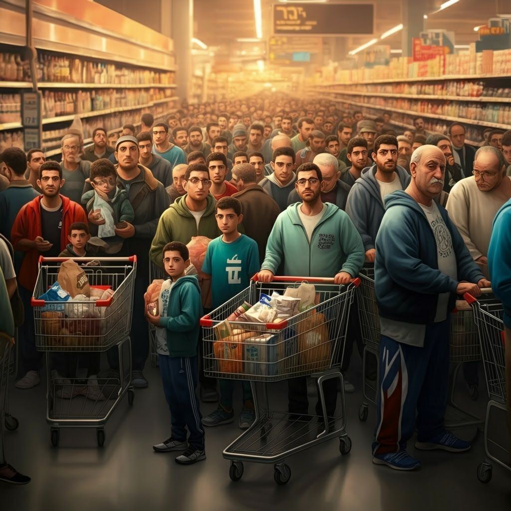 Massive Supermarket Queue in Realistic Digital Painting